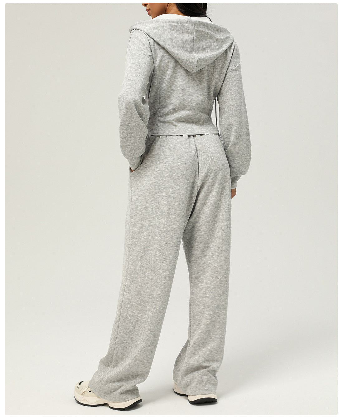 Gray hooded tracksuit displayed under Casual Cardigan Sweater for langry fashion ملابس