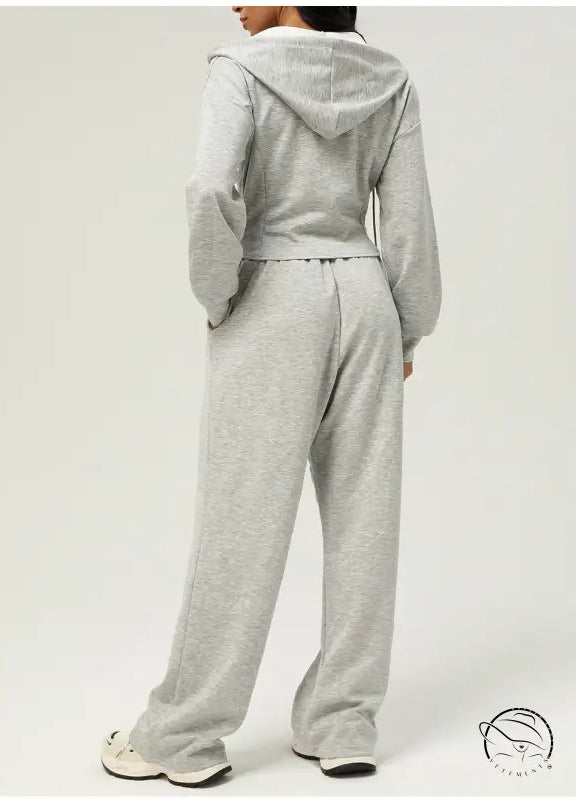 Gray hooded tracksuit in casual cardigan sweater style
