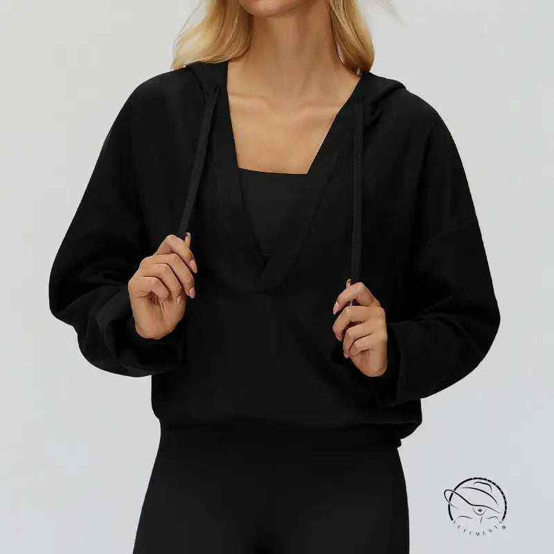 Langry fashion loose comfortable exercise coat in black with balloon sleeves and square neckline