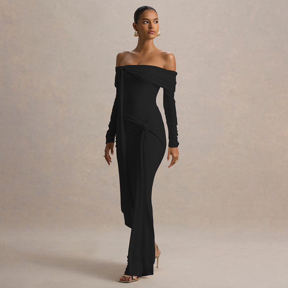 Elegant Tube Top off Neck Ribbon Dress