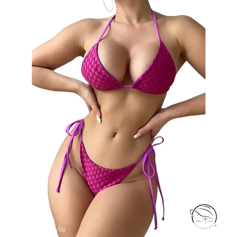 Vibrant fuchsia sexy bikini set with triangle top and side-tie bottoms