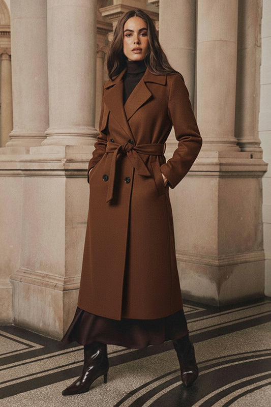 Elegant langry fashion woolen trench coat with belt and lace-up design