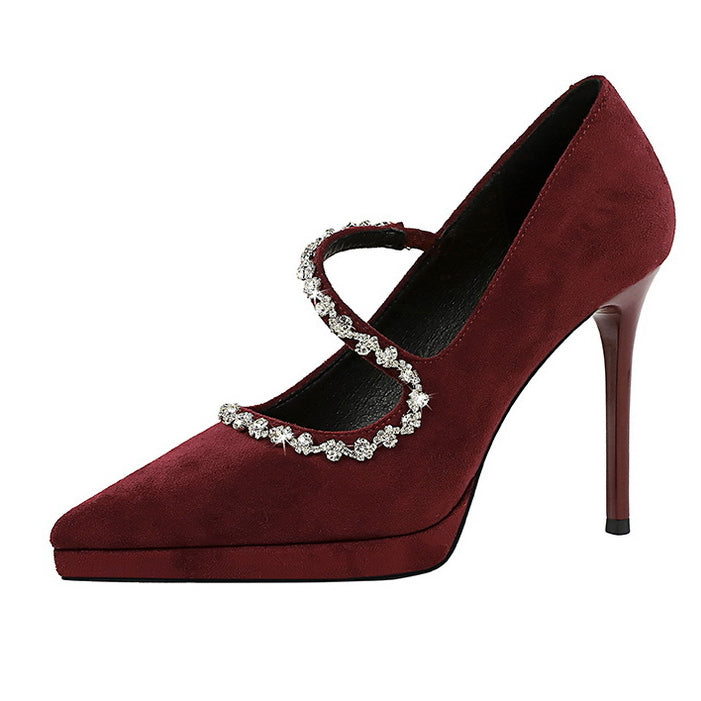 Cocktail Waterproof Platform Rhinestone Ankle Strap High Heel Pumps