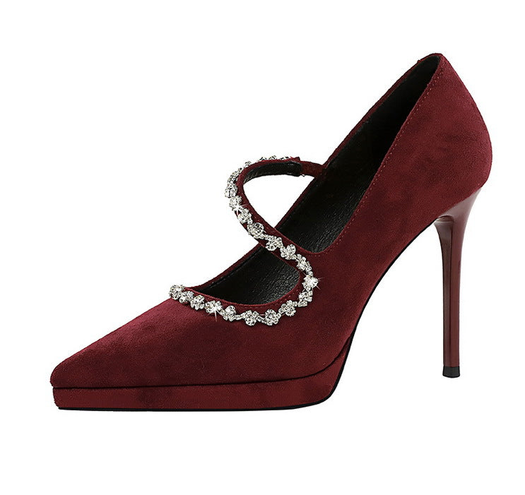 Cocktail Waterproof Platform Rhinestone Ankle Strap High Heel Pumps