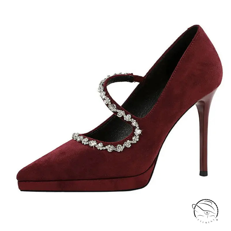 Cocktail Waterproof Platform Rhinestone Ankle Strap High Heel Pumps