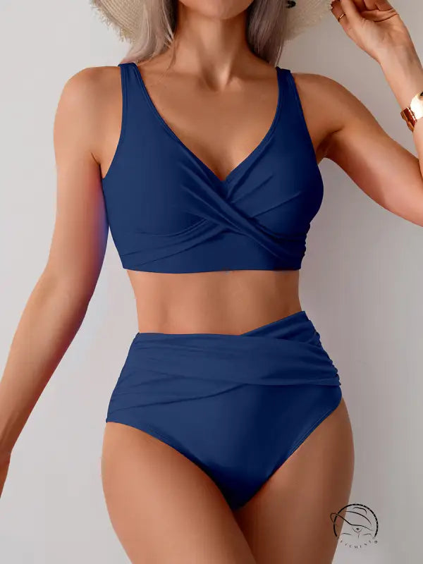 Navy blue gorgeous split swimsuit two-piece design