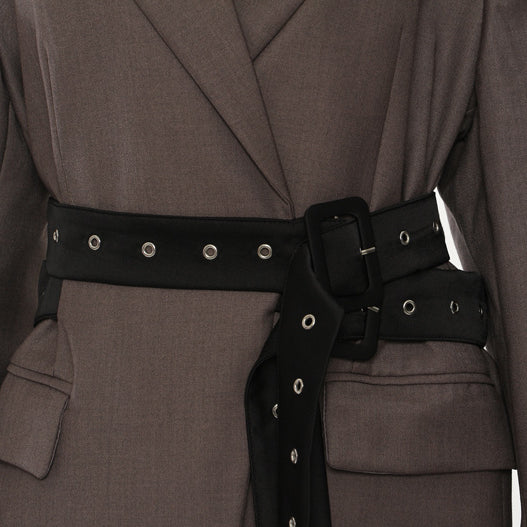 Brown belted blazer from Double Belt Deconstruction Blazer Tops in modern fashion ملابس