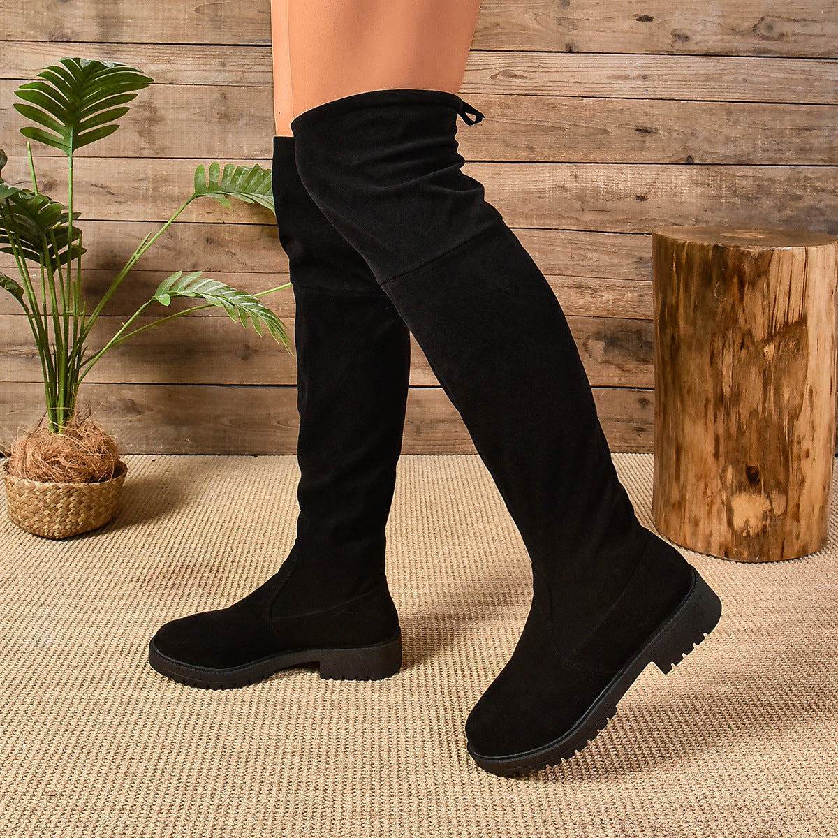 Suede Low Heel Over the Knee Boots