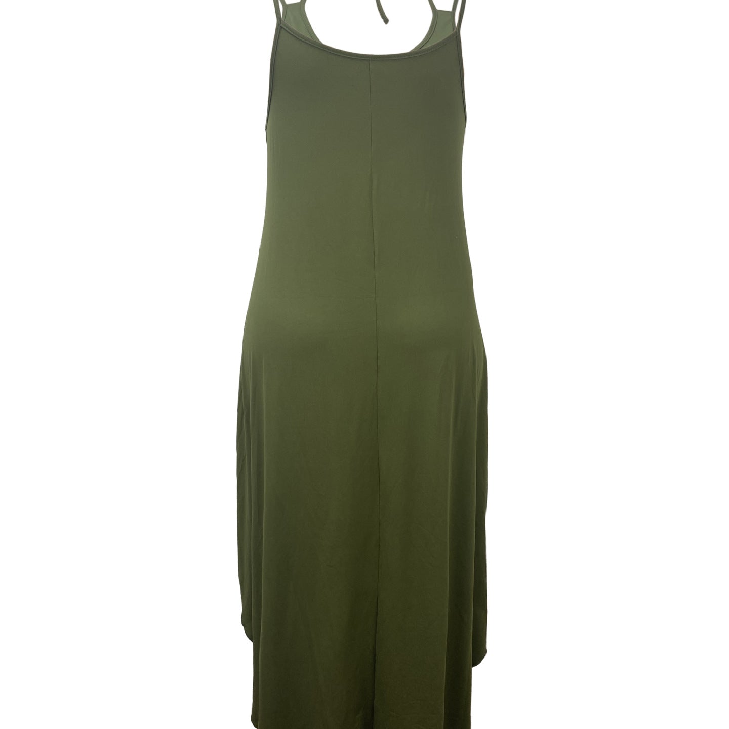 Dark olive green vacation casual halter maxi dress with spaghetti straps