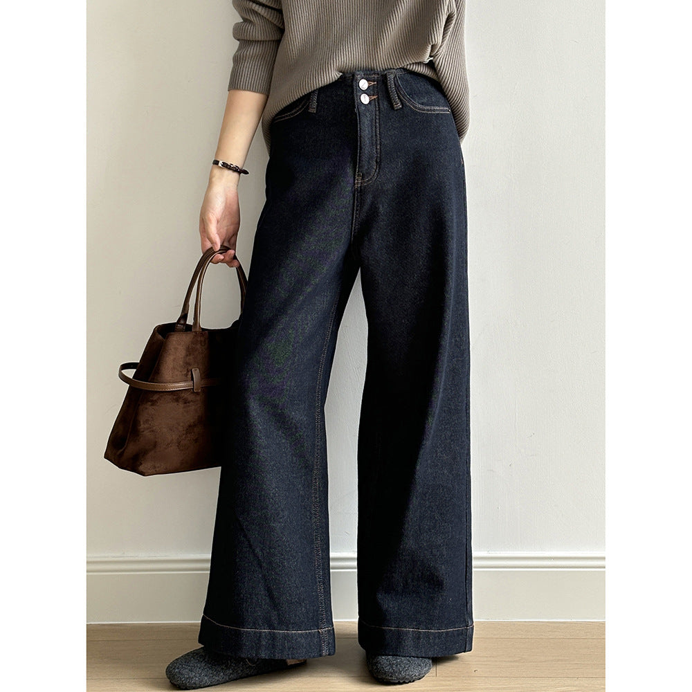 Wide leg dark wash denim jeans from Retro High Waist Wide Leg Jeans fashion collection