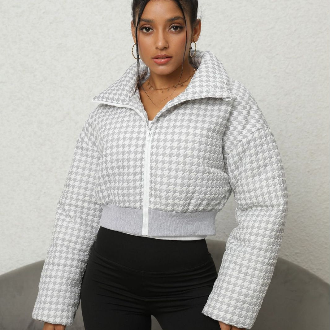 Houndstooth cropped puffer jacket from Langry, a stylish addition to your ملابس collection