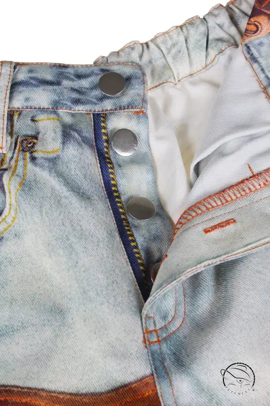 Casual dirty denim pants with light-washed jeans and button fly