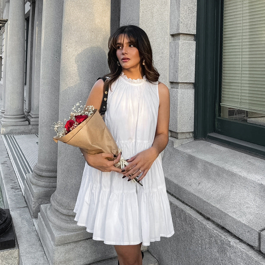 All Match White Elegant Loose Short Dress