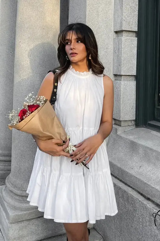 All Match White Elegant Loose Short Dress