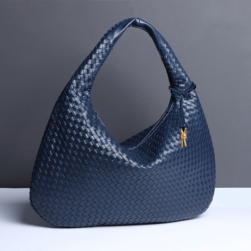 Blue woven leather hobo bag from Langry, perfect for casual fashion attire