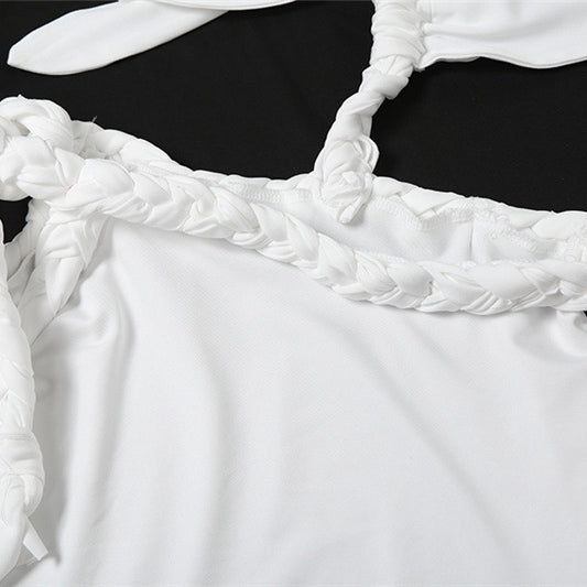 White braided-strap top from Summer Backless Slit Stitching Strap Irregular Dress Women for elegant fashion looks