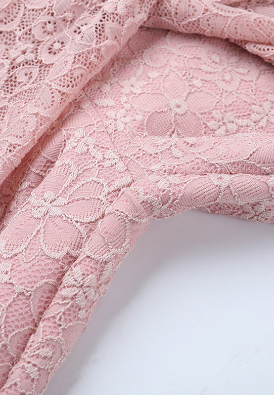 Dusty rose Langry fashion lace jumpsuit with floral pattern for bridal wear