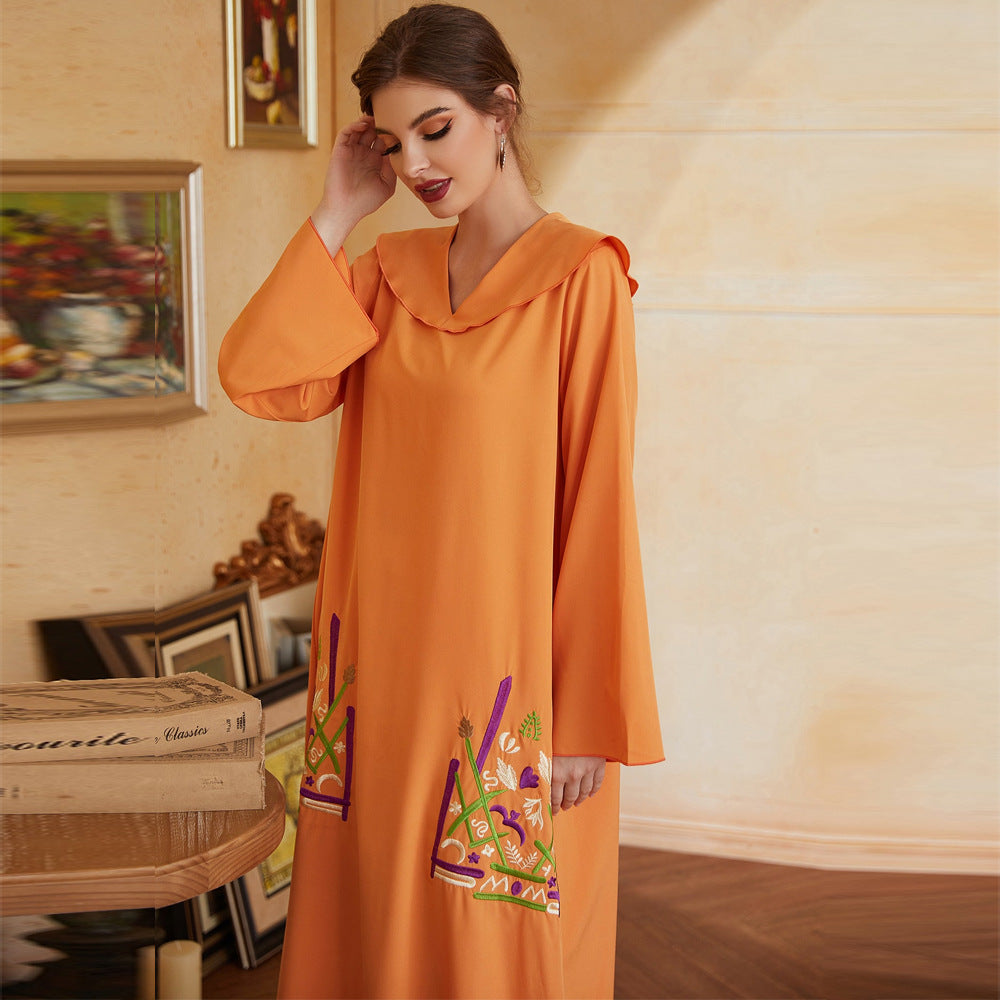 Beautiful langry fashion embroidered V-neck dress with bell sleeves