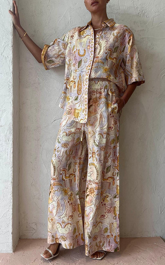 Printed pajama set from Summer Casual Pocket Half Sleeve Suit combines stylish langry fashion and ملابس comfort