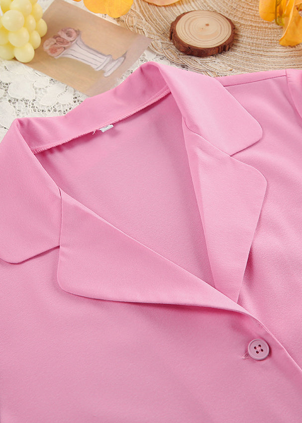 Soft pink satin langry fashion blouse with classic collar and buttons