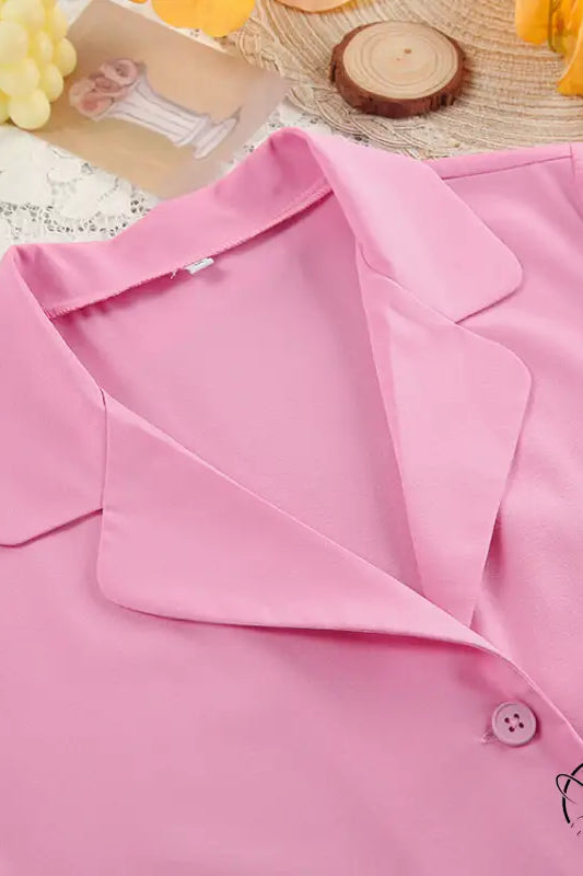 Soft pink satin langry blouse with classic collar in fashion pajamas