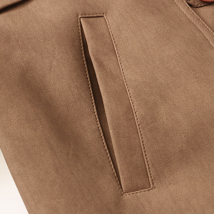 Brown jacket pocket on High Quality Casual Leather Coat showcasing stylish fashion and ملابس