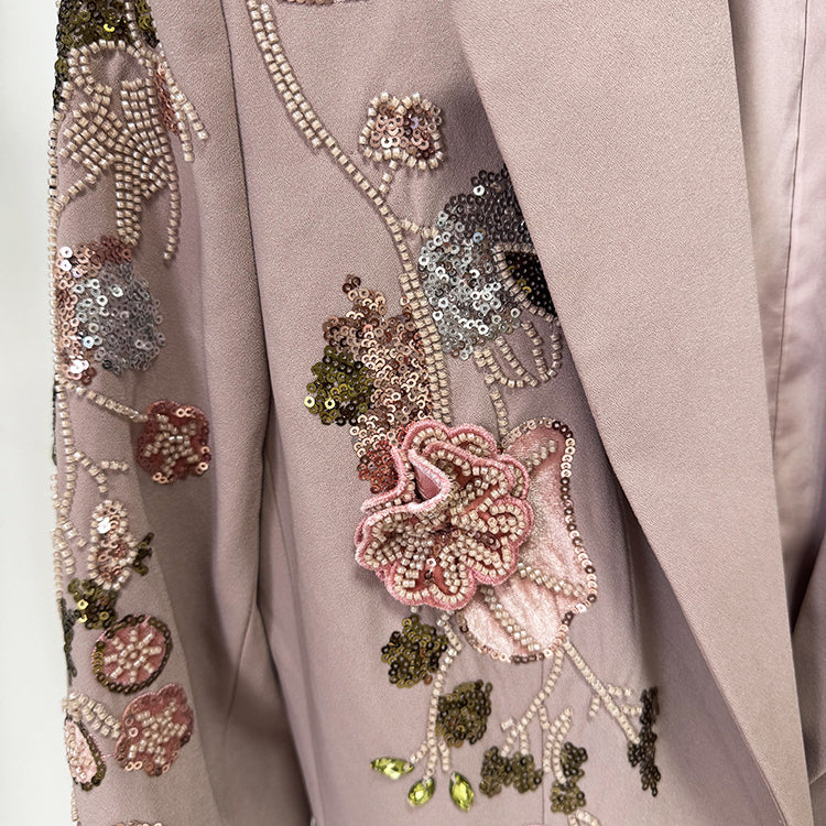 Langry elegant floral lavender jacket with pearls, fashion outfit