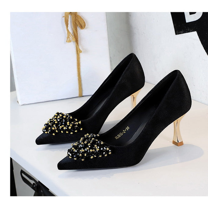 Metal Floral Comfortable High Heel