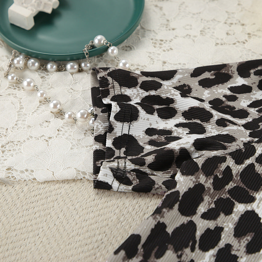 Black and white leopard print fabric for slim fit pajamas in a women’s two-piece set