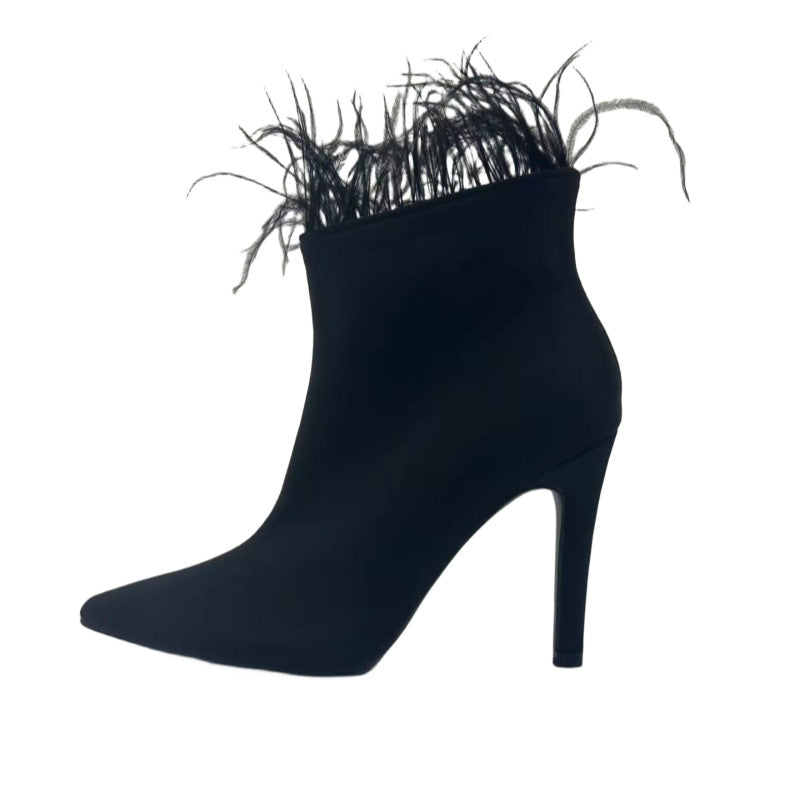 Stitching Feather Side Zipper Autumn Elegant Boots