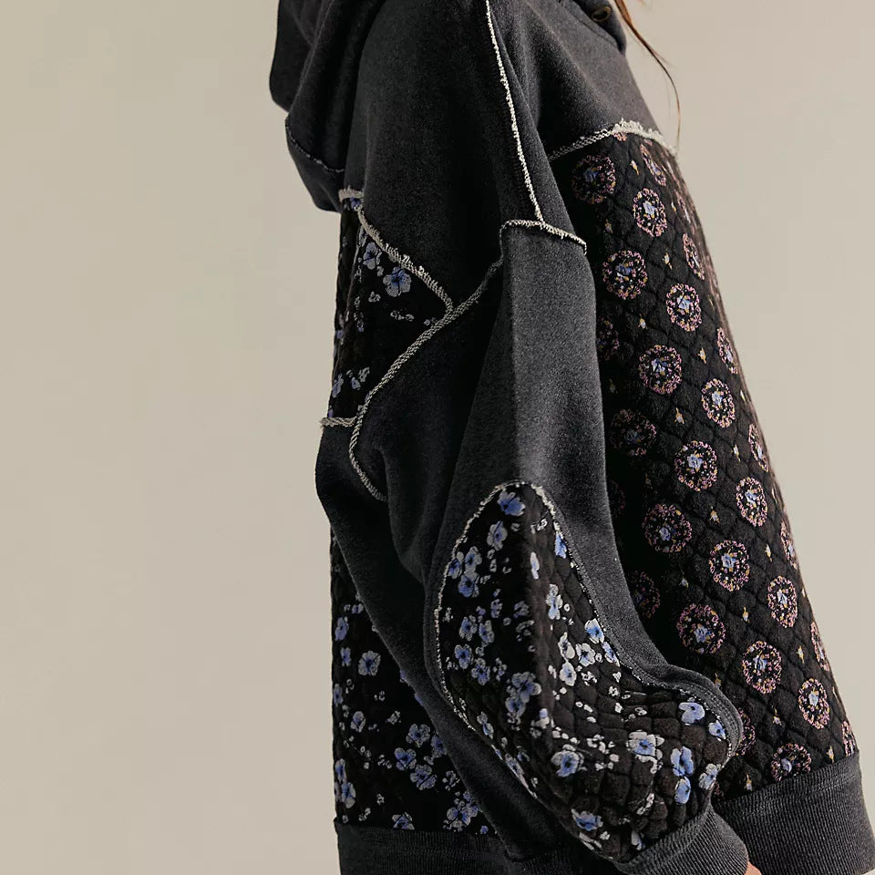 Langry fashion black and gray bandana print hoodie with distressed details