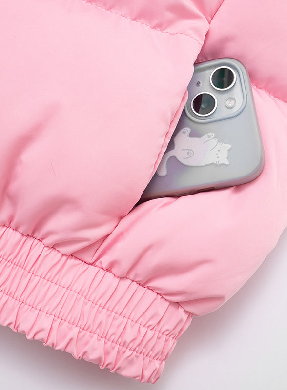 Pink Langry puffer vest with elastic hem and phone pocket