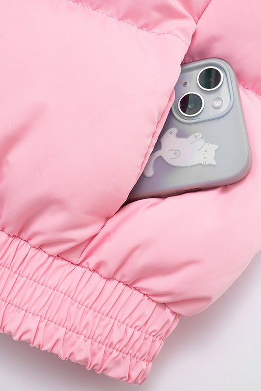 Pink Langry puffer vest with elastic hem and phone pocket