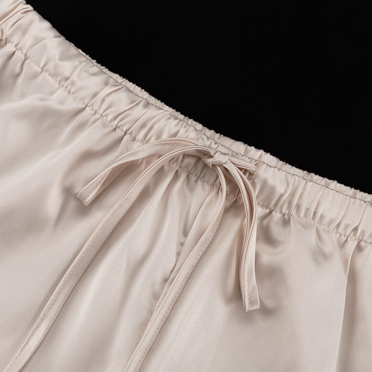 Stitching Bell Sleeve Polo Collar Top Loose Trousers Two Piece Sets