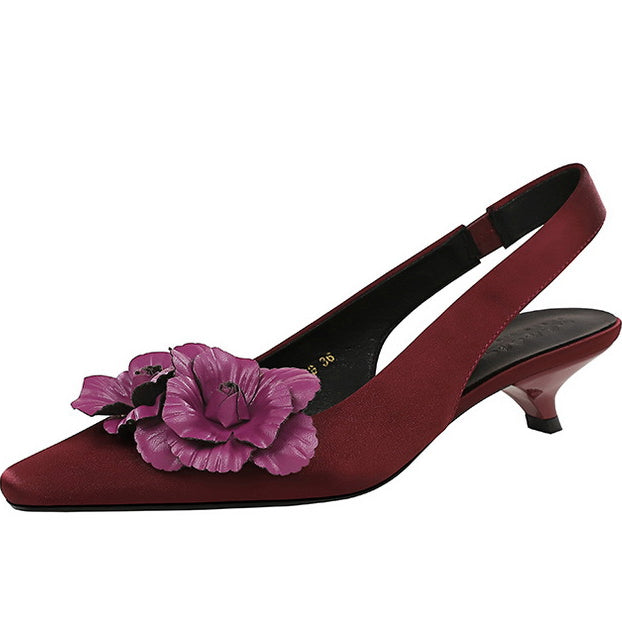 High Grade Floral Pointed Mid Heel Sandals