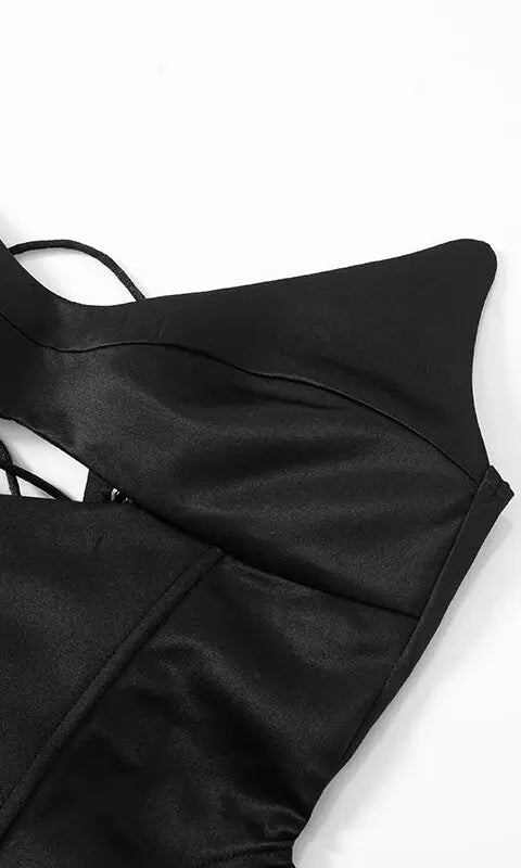 Black satin backless boning corset top