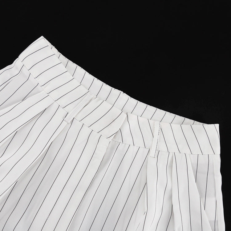 Elegant Striped Top Wide Leg Pants Office Two Piece Sets