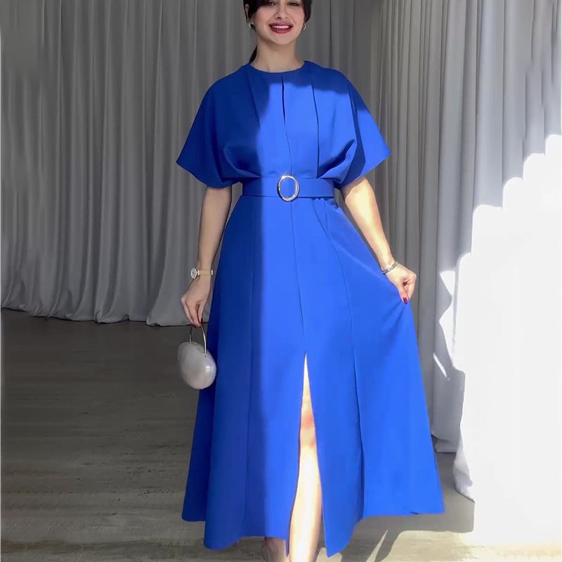 Blue belted maxi dress showcasing stylish langry fashion for elegant occasions