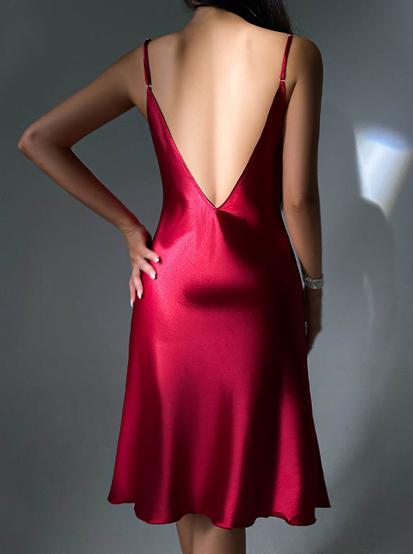 Vibrant red langry fashion silk nightdress with deep v-back
