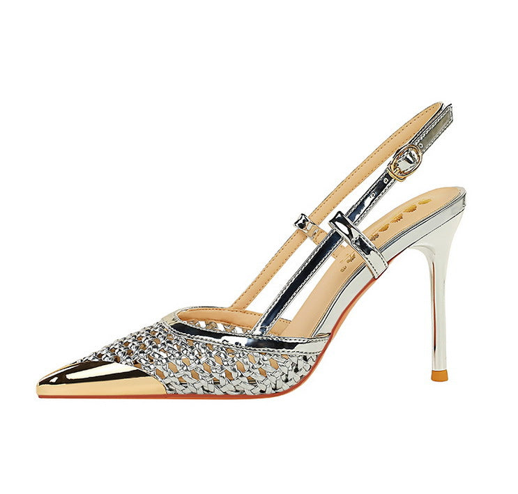 High Grade Metal Pointed Toe Strap Heels