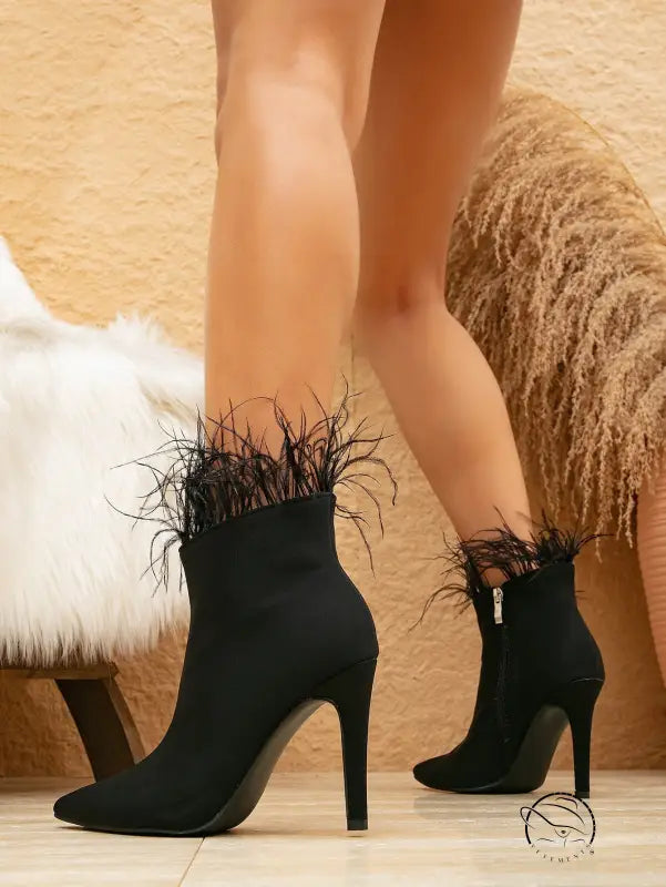 Stitching Feather Side Zipper Autumn Elegant Boots