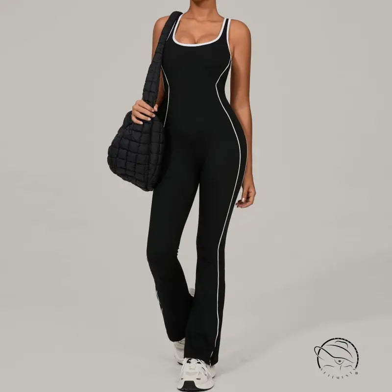 Lululemon Beauty Back Yoga Jumpsuit in black and white with piping