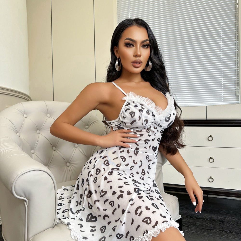 Lingerie Heart Shaped Lace See Through Sling Dress Home Nightdress