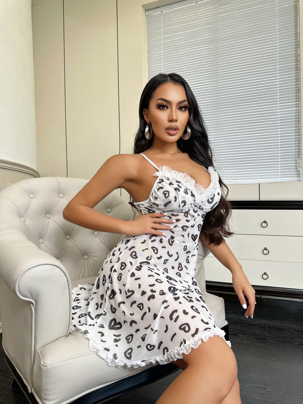 Lingerie Heart Shaped Lace See Through Sling Dress Home Nightdress