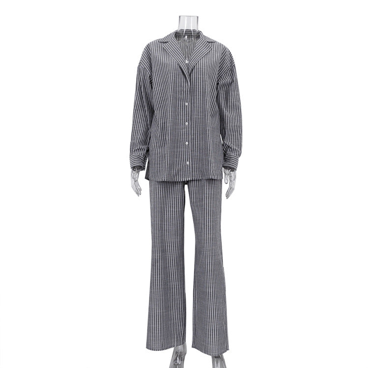Langry fashion striped pajama set with button-up shirt and wide-leg pants