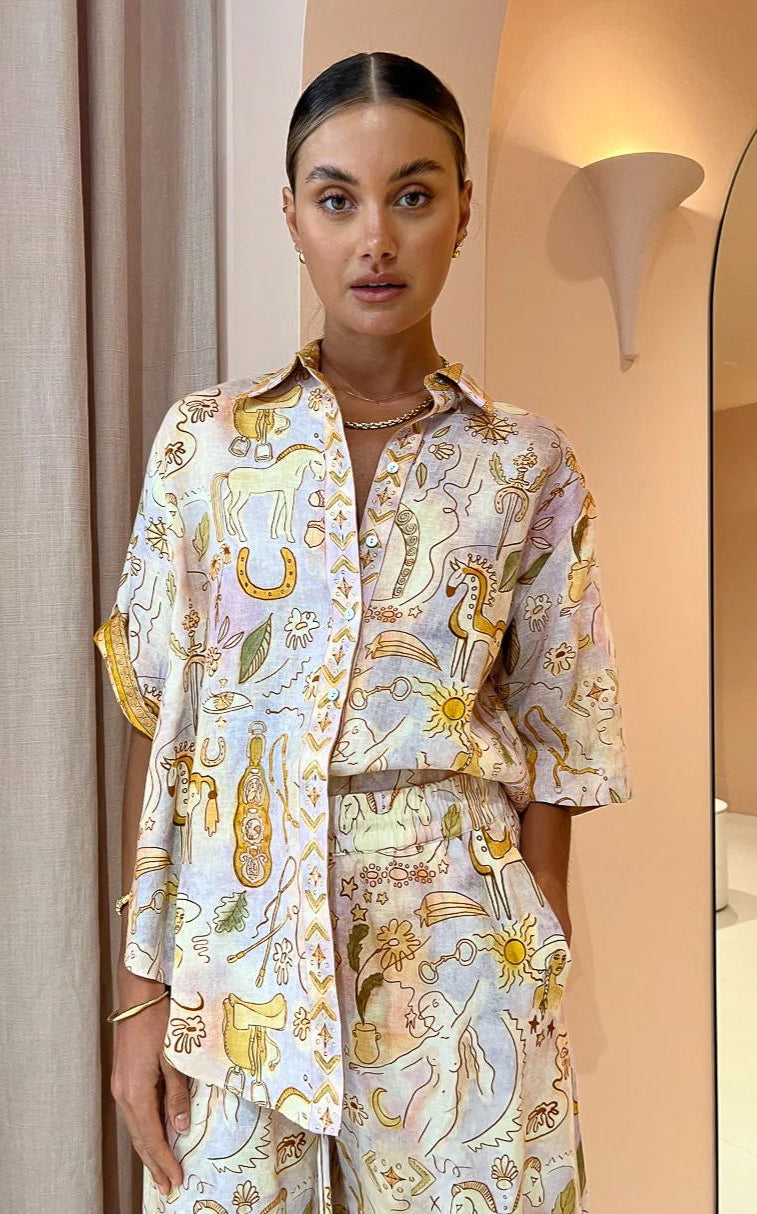 Stylish woman’s patterned shirt and shorts set from Summer Casual Pocket Two Piece Set