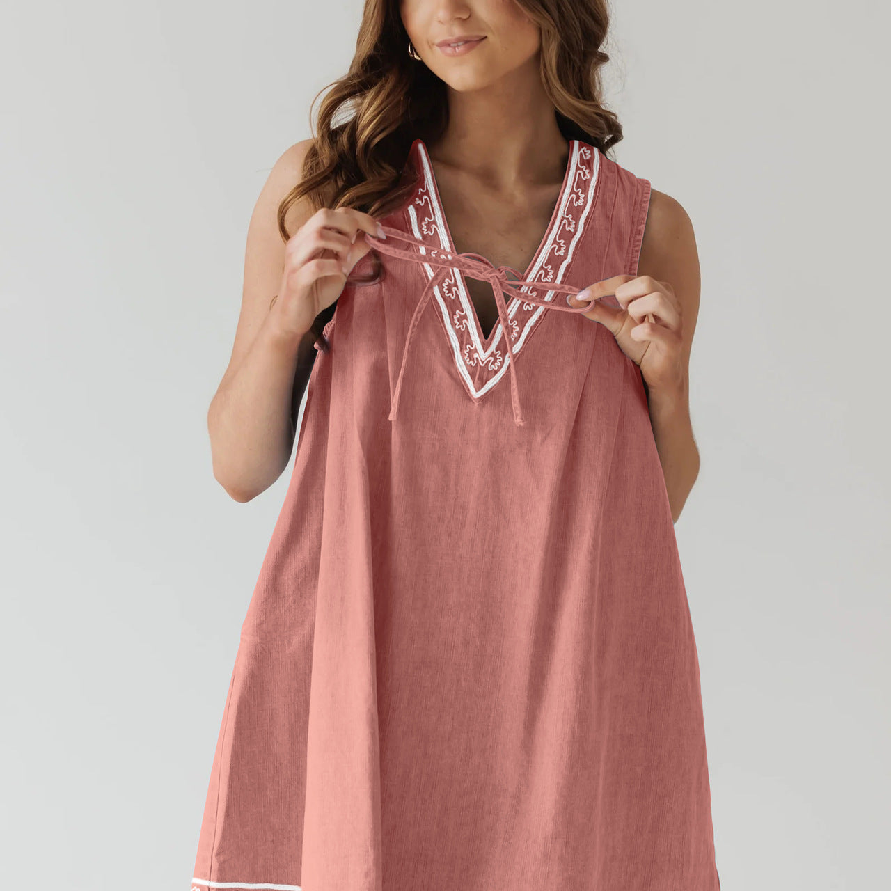 Sleeveless pink embroidered dress from Beautiful Embroidered Vest Denim Dress fashion ملابس