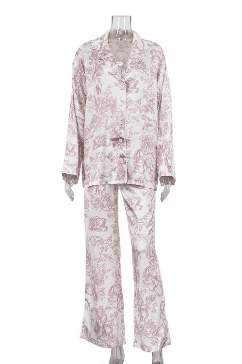Pink paisley langry fashion pajama set with button-down top and pants