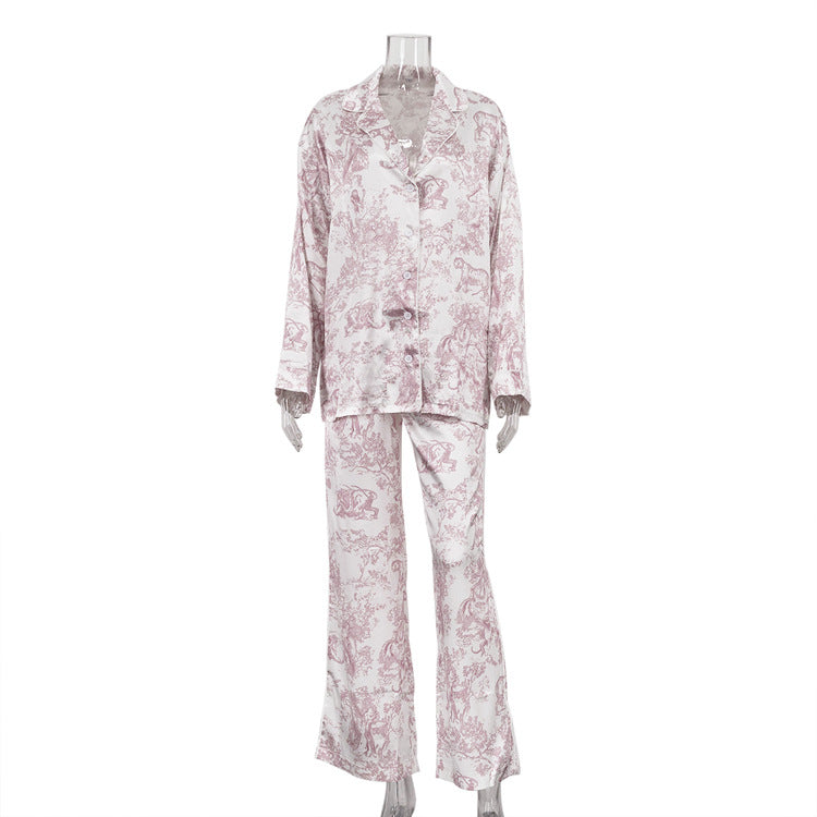 Pink paisley langry fashion pajama set with button-down top and pants