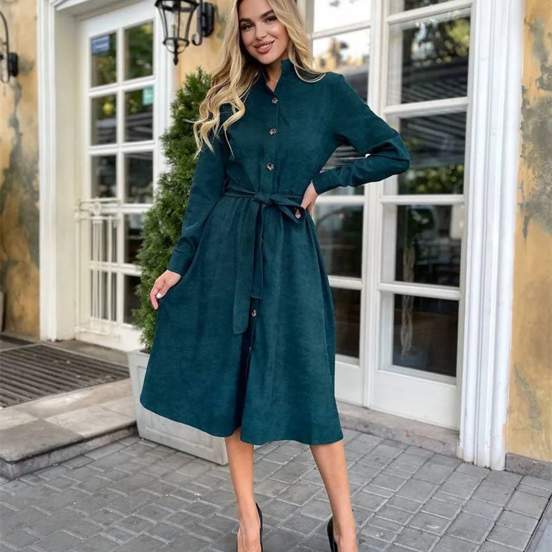 Elegant green belted dress showcasing the elegant daily dress for sophisticated style